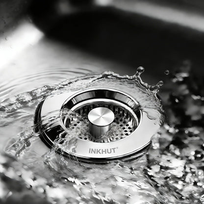 Upgraded 3 in 1 Kitchen Sink Drain Strainer - Stainless Steel Sink Stopper, Anti-Clogging Food Catcher Basket, Sink Bounce Core Drain Strainer Plug for US Standard 3 1/2 inch Drain (Mirror Silver)
