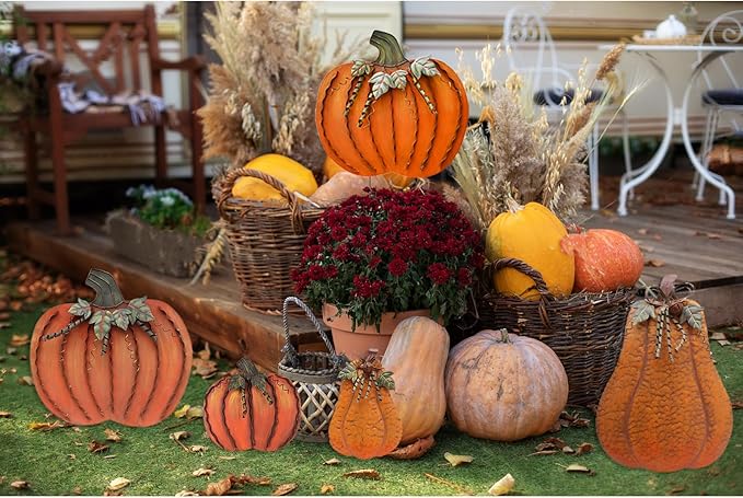 Metal Pumpkin Stakes Yard Signs Fall Decor Decorative Garden Stake Lawn Pumpkins Ornaments Outdoor Autumn Decoration for Harvest Halloween Thanksgiving (26" H Orange)