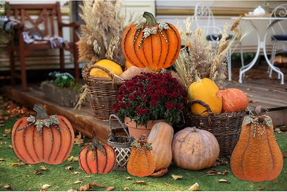 Metal Pumpkin Stakes Yard Signs Fall Decor Decorative Garden Stake Lawn Pumpkins Ornaments Outdoor Autumn Decoration for Harvest Halloween Thanksgiving (26" H Orange)