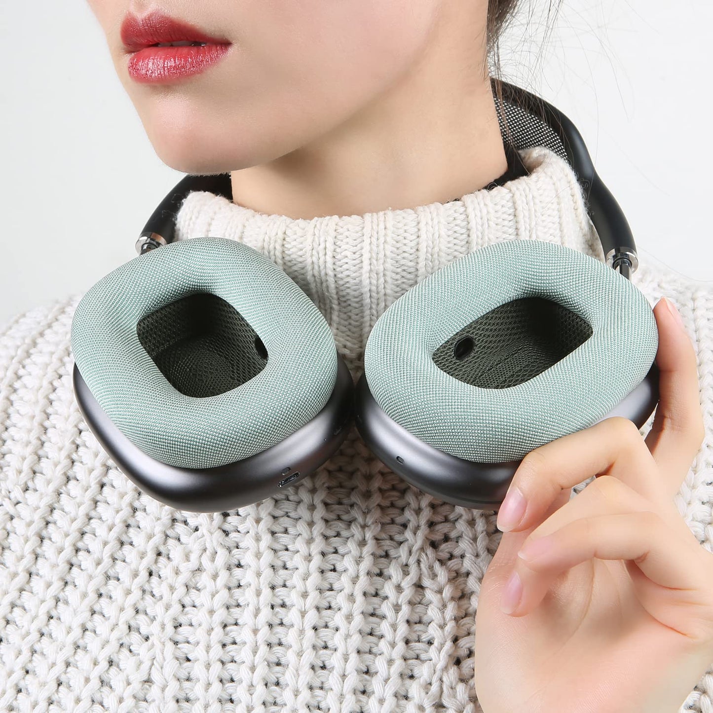 Earrock Ear Cushions Replacement for AirPods Max Headphones,Mesh Fabric Covered Earpads with Memory Foam and Magnet (Green)