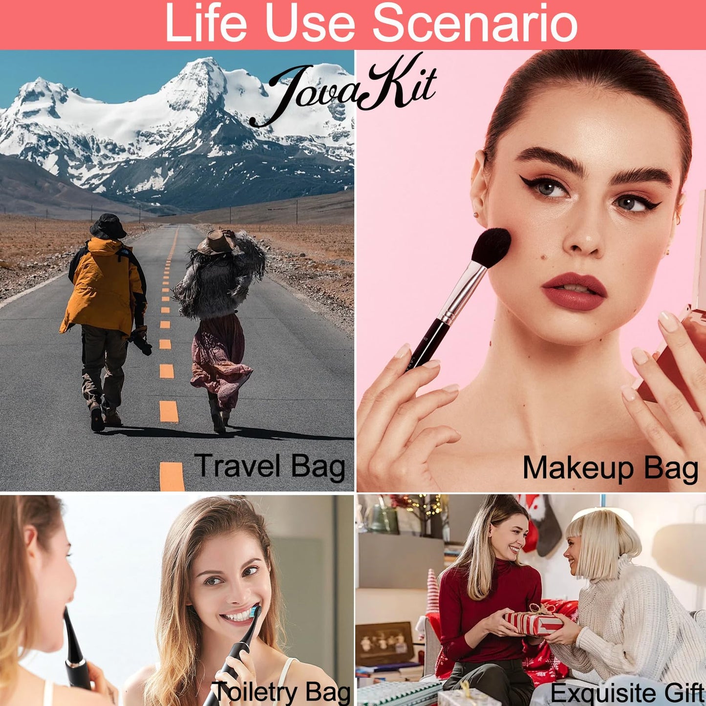 JOVAKIT Square Makeup Bag Cute Cosmetic Bag for Women, Floral Coquette Aesthetic Toiletry Bag, Zipper Make Up Pouch, Travel Make Up Organizer Bag (Pink Floral)