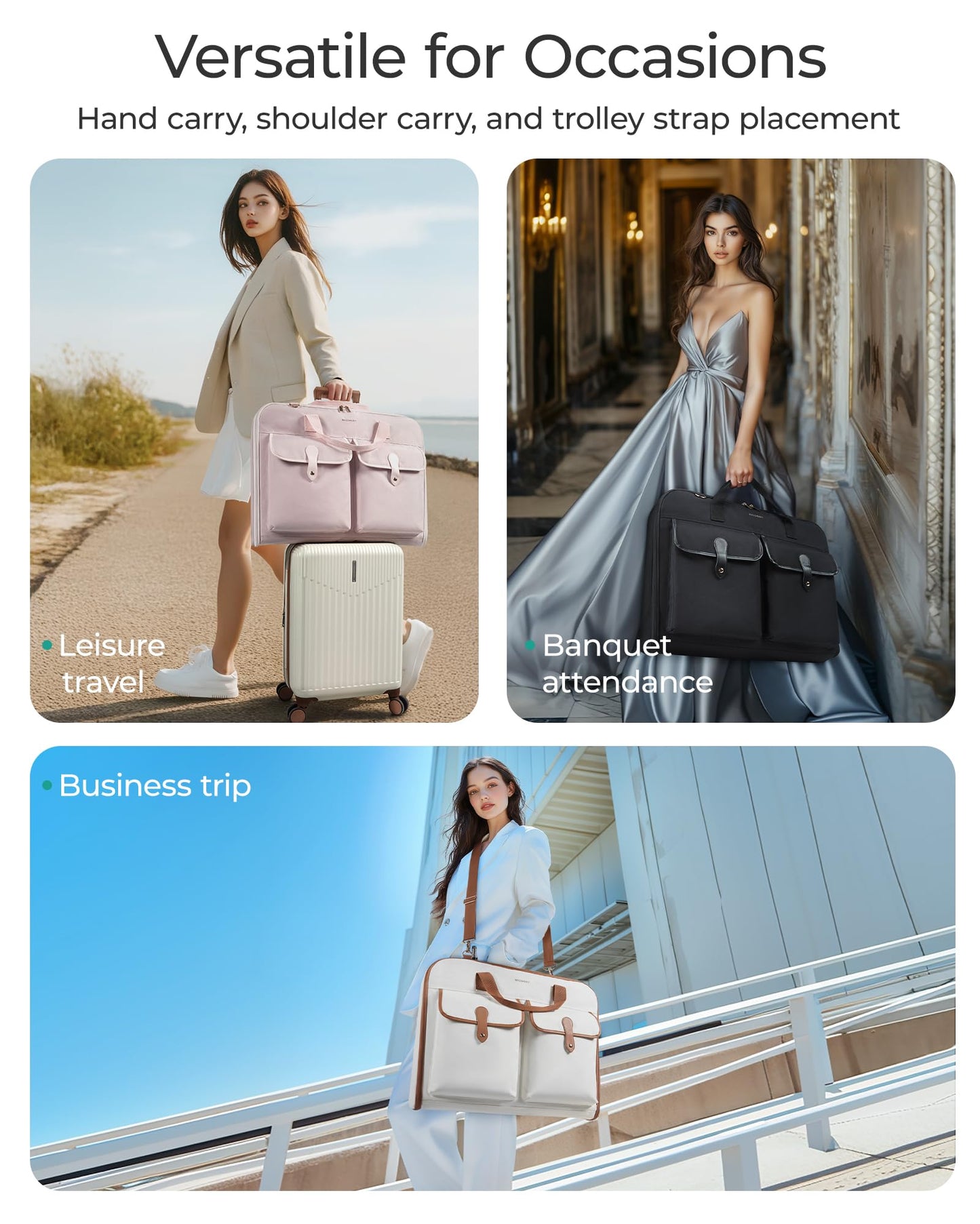 BAGSMART Large Garment Bags for Travel, Carry on Garment Bags for Hanging Clothes, Travel Suit Bag for Shirts Dresses Coats, Beige