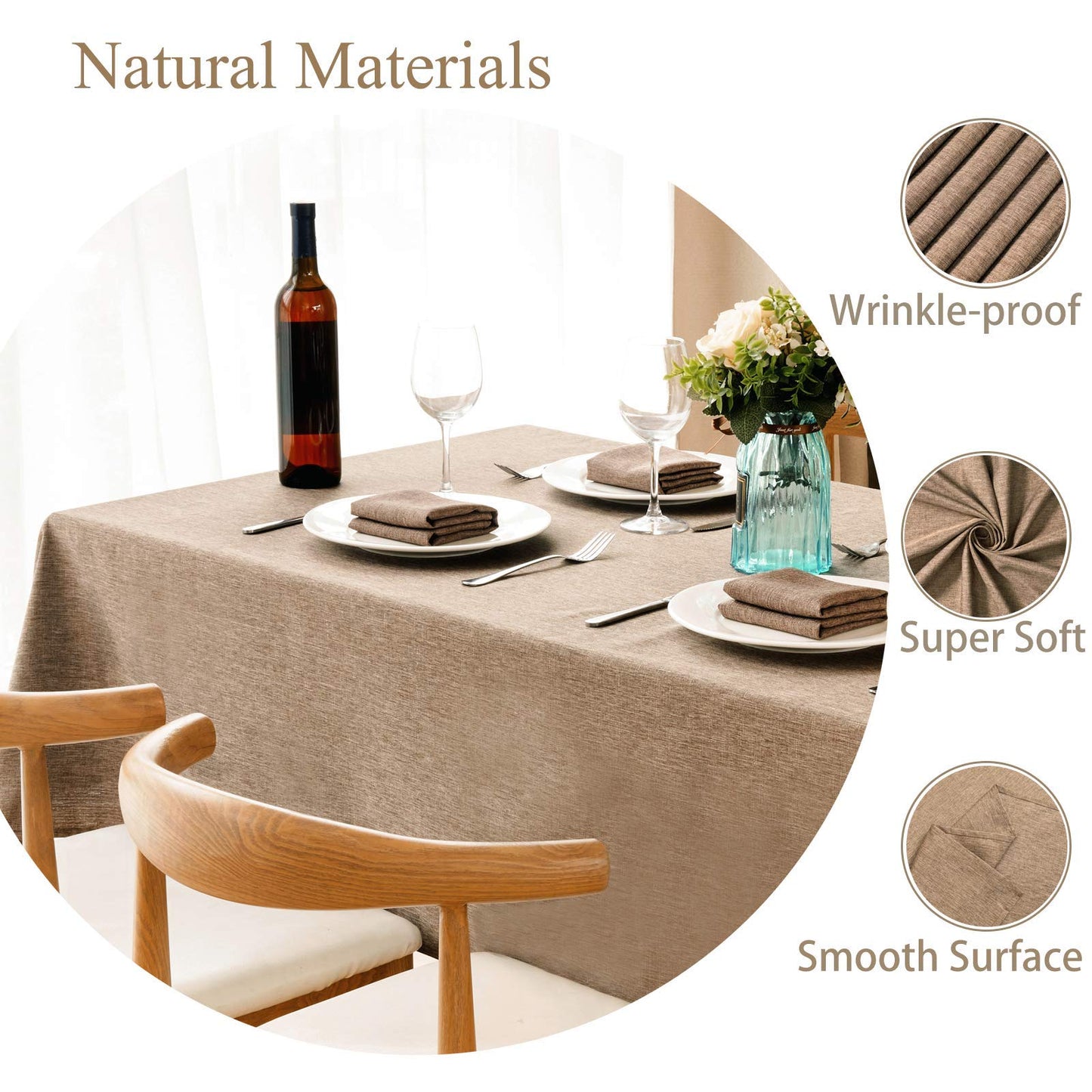 Mebakuk Rectangle Table Cloth Linen Farmhouse Tablecloth Waterproof Anti-Shrink Soft and Wrinkle Resistant Decorative Fabric Table Cover for Kitchen (Flaxen, 60" x 104" (8-10 Seats))
