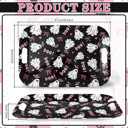 JarThenaAMCS 3Pcs Halloween Ghost Serving Trays 16.4 x 11 Inch Pink Boo Ghost Black Cat Platter with Handles Reusable Serving Dishes for Birthday Party Sharing Snacks Fruit Dessert