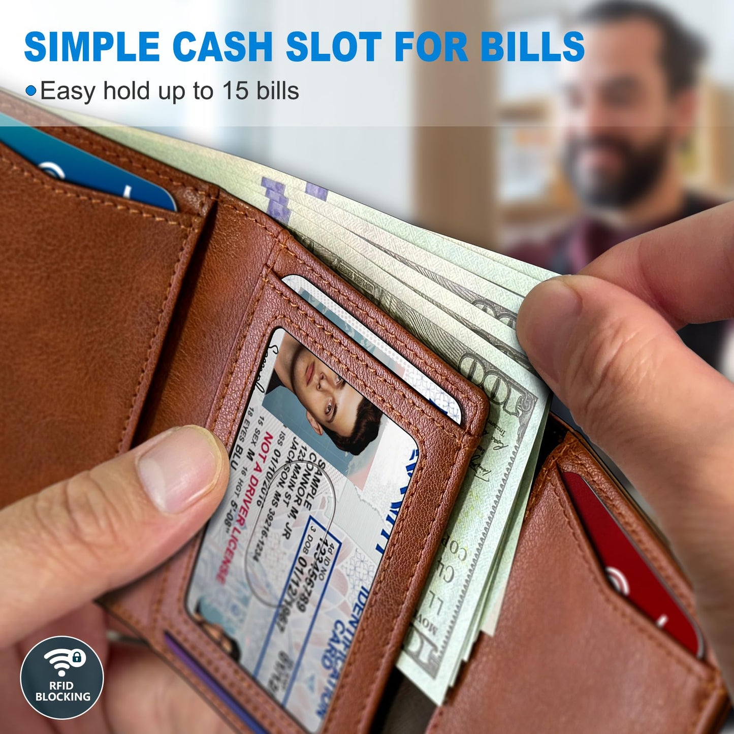 miyozi Airtag Wallet for Men,with Cash Pocket 2 ID Window 14-16 Cards Magnetic Closure Slim Trifold Leather Wallet 4.0"x3.1", RFID Blocking Front Pocket Wallet with Gift Box