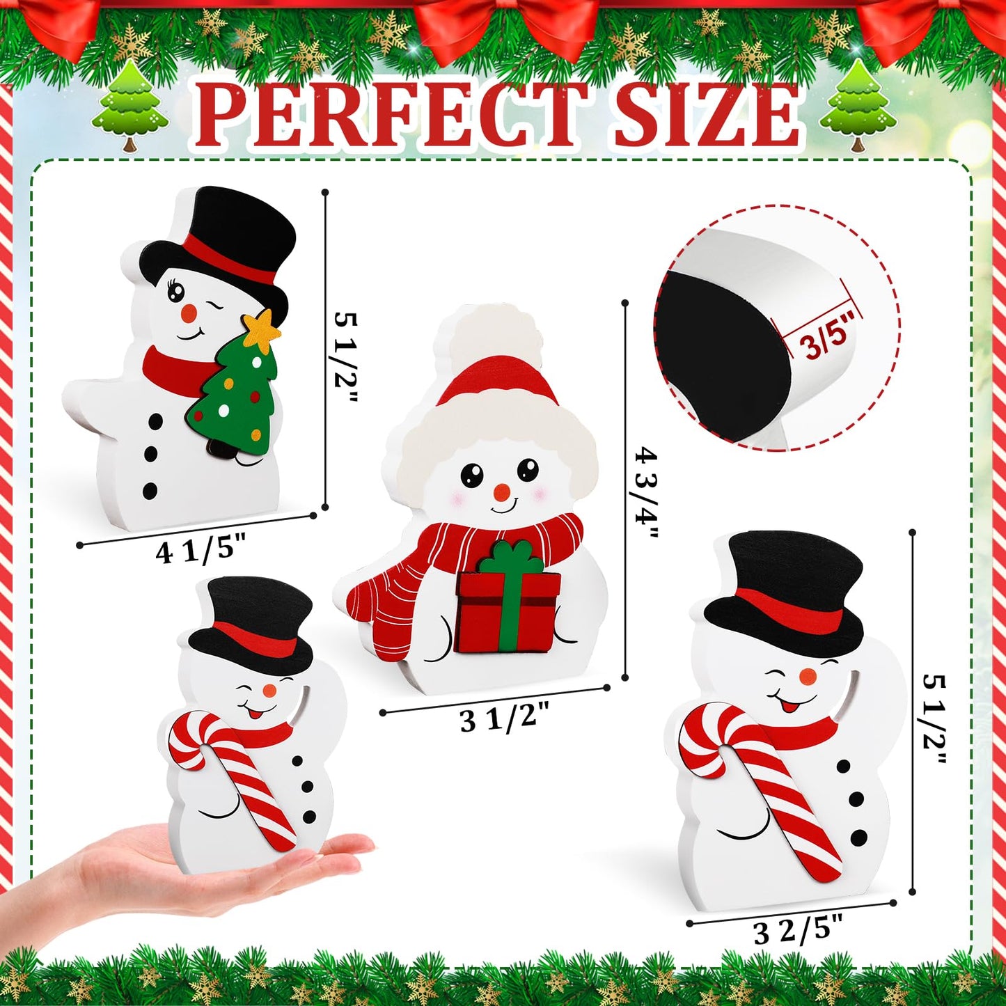 COCHIE Snowman Christmas Decorations Indoor, Cute Winter Tiered Tray Decor Set of 3, Wooden Snowman Blocks Xmas Table Decoration for Party Home Office Shelf Door (Peppermint Candy Canes)