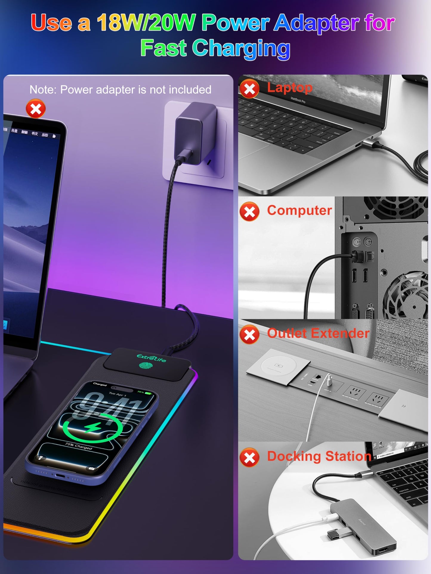 Mouse Pad with 15W Wireless Charging, RGB Gaming Mousepad, 31.5"x11.8" Large XXL Desk Mat, 16 Lighting Modes Keyboard Pad with Non-Slip Rubber Base, Waterproof Computer Mat for Gaming, Black-Right