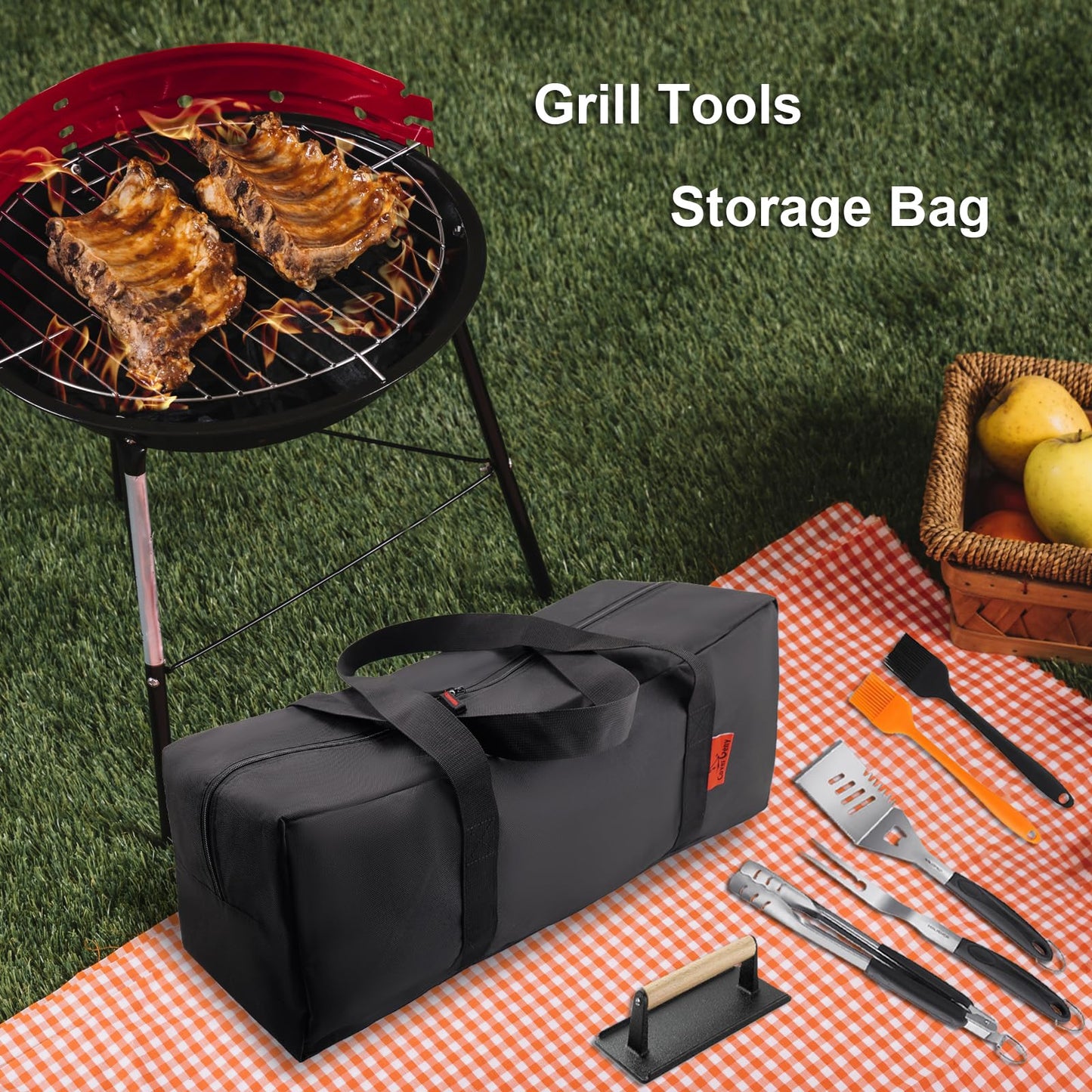 Extra Thick 24" Storage Bag Grill Tool Organizer Pro, BBQ Tool Heavy Duty Storage Bag, Double Layer 600D Oxford Cloth Waterproof (2x Thickness), Foldable Design, Camping, Tailgating, BBQ Party Gift
