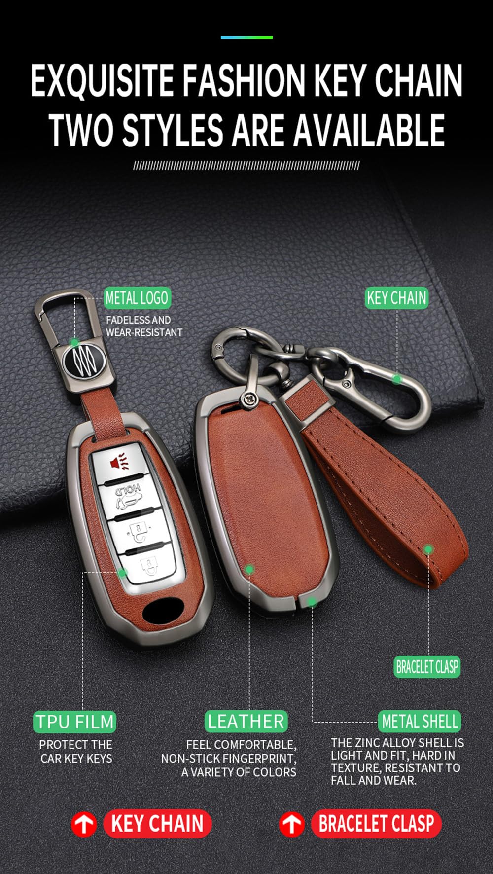 TECART 5-Button Car Key Fob Cover Fit for Infiniti Key Case Protector Keychain Holder Fit for Q50 Q60 QX50 QX55 QX60 Black