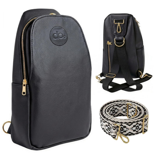 Do Love Handmade Mini Diaper Bag Backpack for Moms | Small Diaper Backpack with Crossbody Strap | Vegan Leather & Gold Hardware | Insulated Bottle Pocket | Black