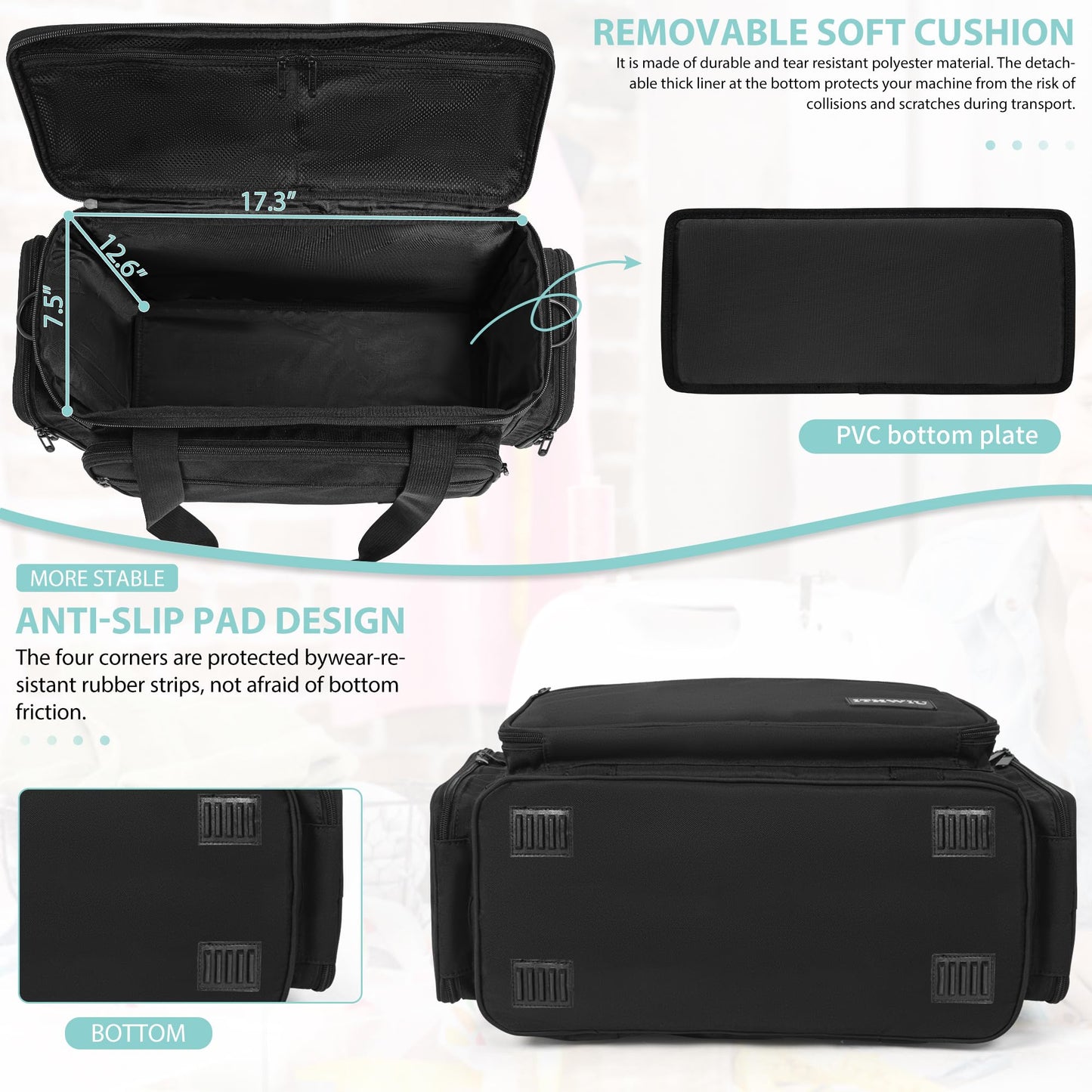 ITHWIU Sewing Machine Carrying Case with Multiple Storage Pockets Large Capacity, Universal Tote Storage Bag Compatible with Most Standard Singer, Brother, Janome