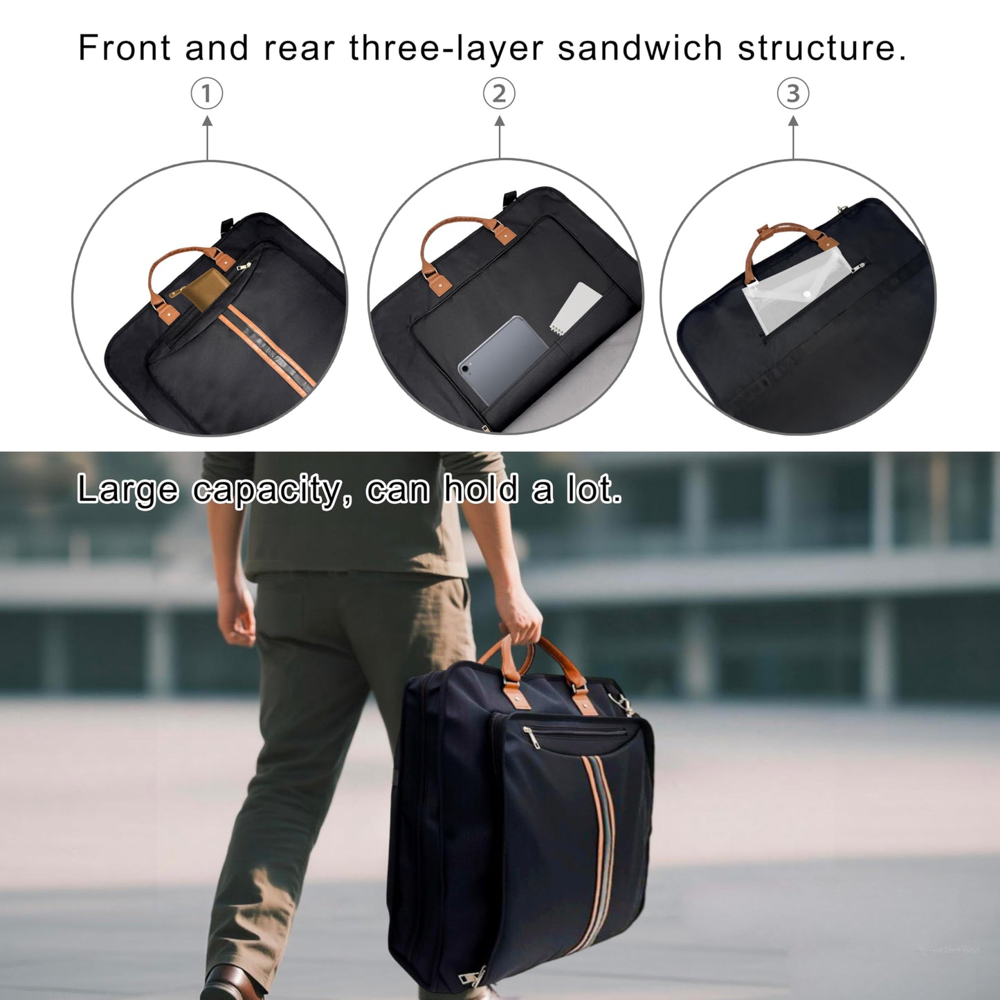 Beiskll Garment Bags for Travel, Large Carry On Suit Bag for Hanging Clothes, Waterproof & Wrinkle Free with Shoulder Strap for Business, for Men and Women (Black)