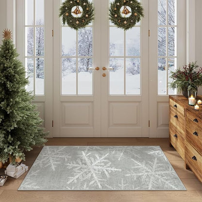 Lahome Snowflake Washable Rugs for Entryway- 2x4 Small Rug Ultra-Thin Soft Door Mat Indoor Entrance Indoor Door Mat, Rubber Backing Throw Carpet Entryway Rug for Kitchen Bathroom Bedroom(2x4ft,Grey)