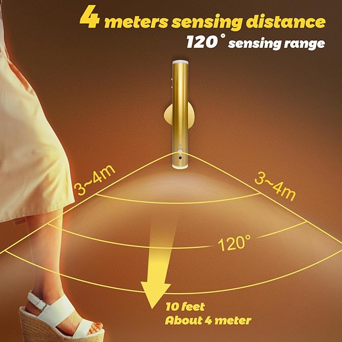 Motion Sensor Night Lights, Magnet Body Sensor Hallway LED Wall Lights, Rechargeable Portable Stairway, Battery Powered Cabinet Lights, Bedside Night Light (1pcs-Gold)