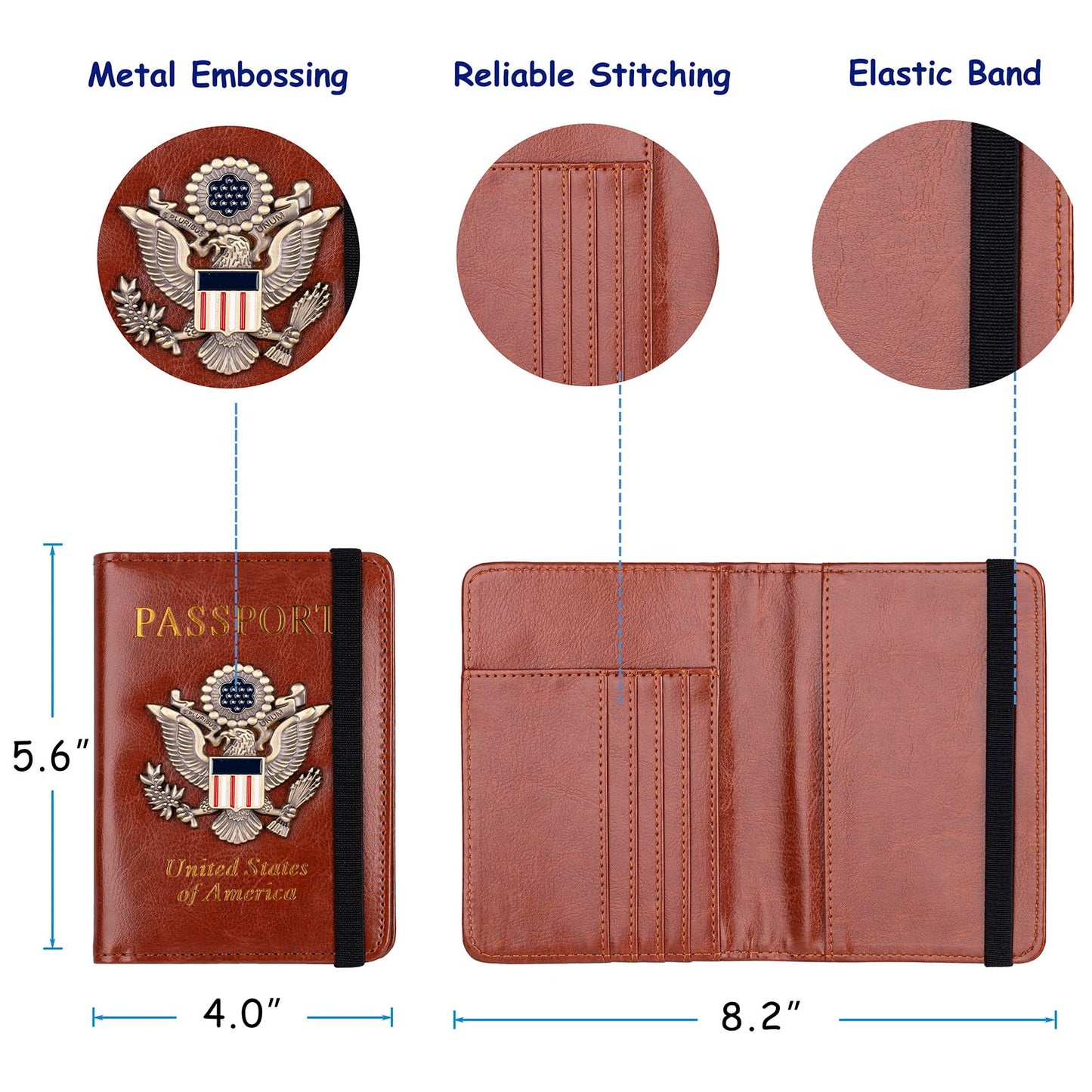 TOURSUIT RFID Blocking Passport Holder for Women Men, Leather Passport Travel Wallet with Metal 3D Metal Badge, Travel Document Holder Cover Accessories (Brown)