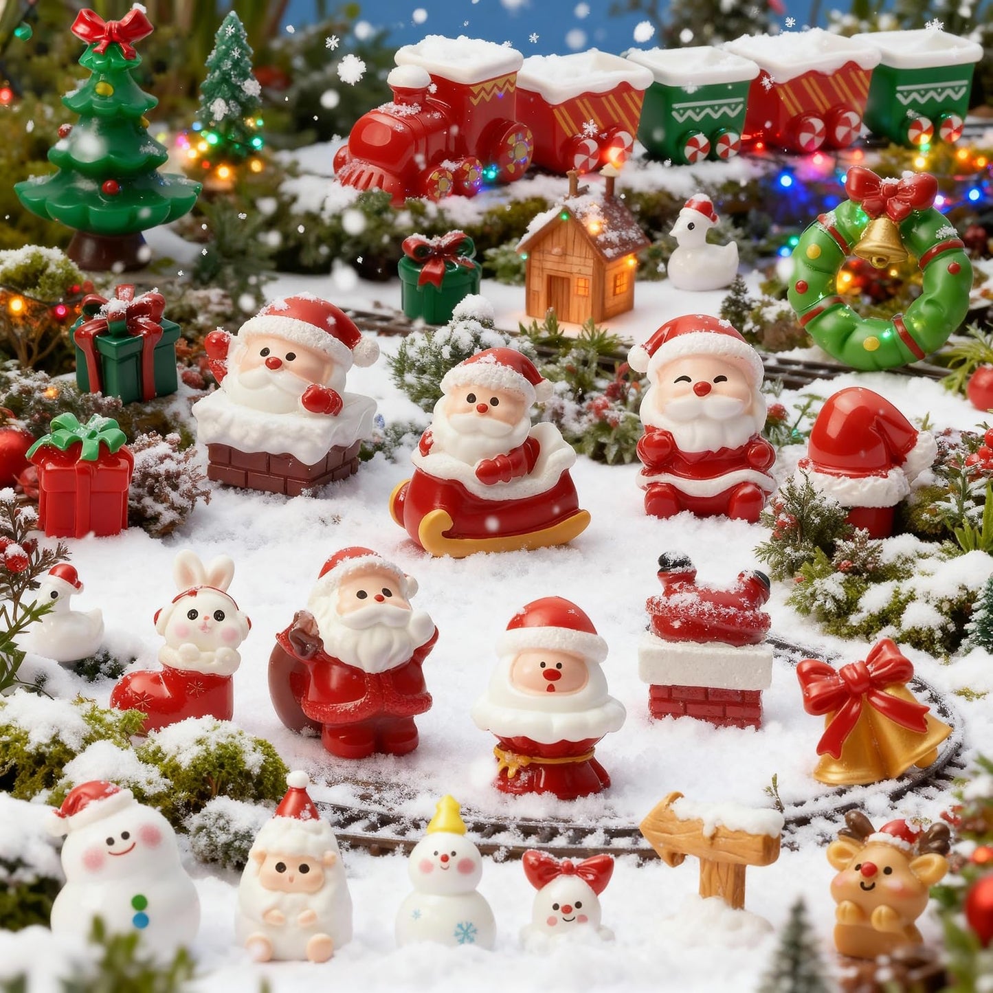 CHAMBERY 32Pcs Mini Christmas Figurines Small Resin Figures Miniatures to Hide Santa Claus Reindeer Ornaments Gift for Xmas Party DIY Crafts Decorations