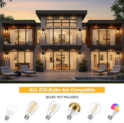 19" Large Outdoor Wall Lights 2 Pack, Black Exterior Light Fixtures, Outdoor Sconces Wall Lighting Porch Lights, Waterproof Wall Lamp for House, Doorway, Garage, Black Metal with Gold Trim