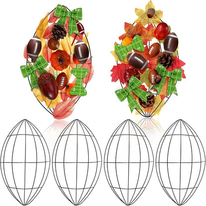 6 Pcs Fall Football Decorations 12 Inch Football Wreath Fall Metal Wreath Form Wire Garland for Sports Party Autumn Harvest Party Decor DIY Craft Project Holiday Front Door Hanging Home