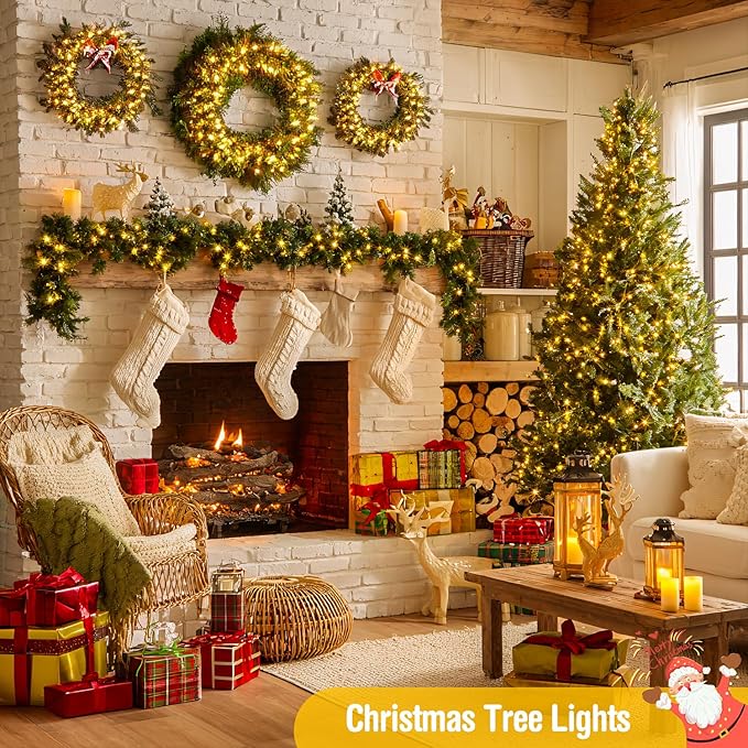 JMEXSUSS 400 LED Christmas Tree Lights with Remote, 132ft Warm White String Lights for Outside, 8 Modes Outdoor Indoor Twinkle Light for Christmas Tree Garden Porch Yard Holiday Decor