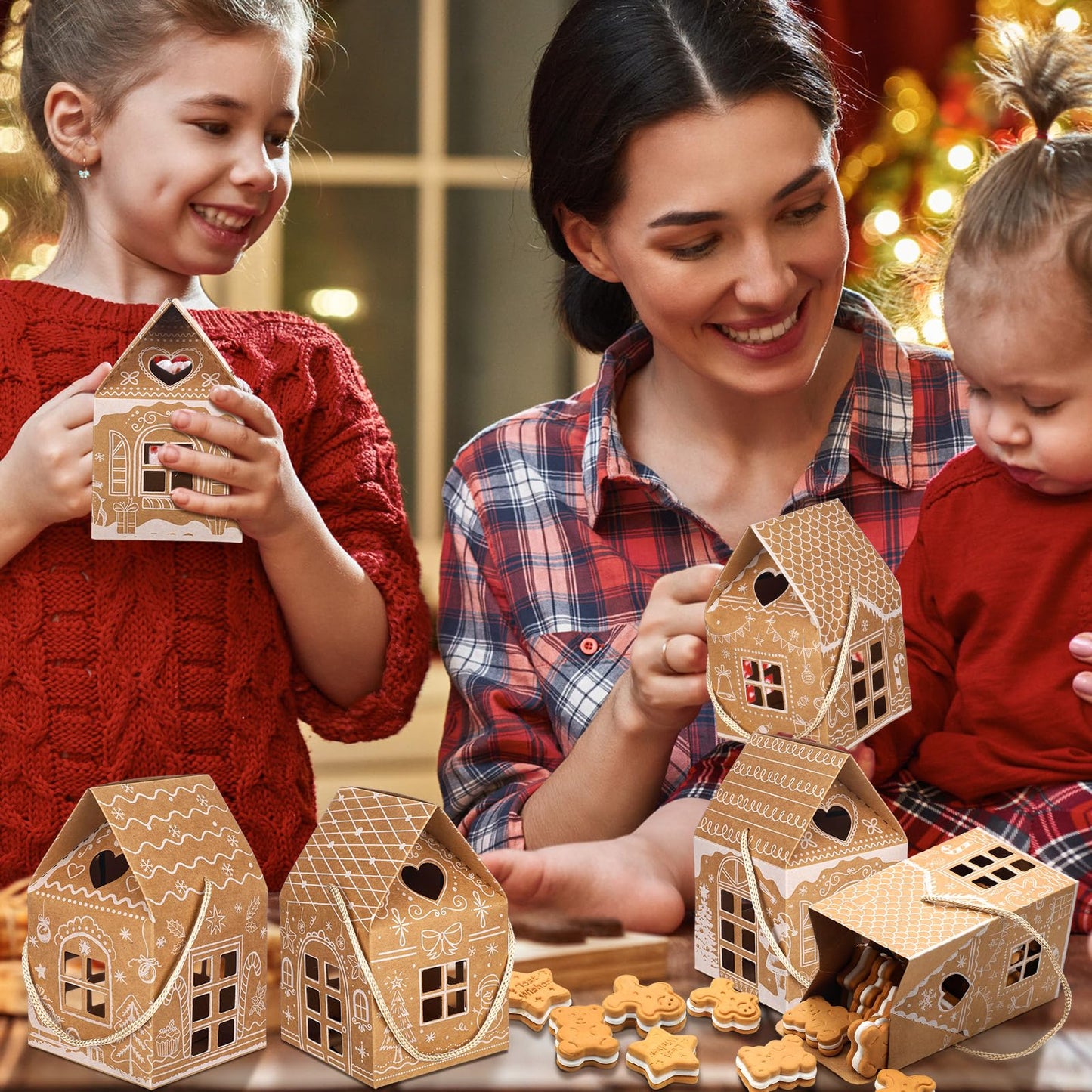 Gersoniel 24 Pcs Christmas Gift Boxes Candy Gingerbread House Mini Christmas Party Favor Box Small Paperboard Gift Container for Xmas Holiday Party Treat Cookie Goodie Snack Packaging