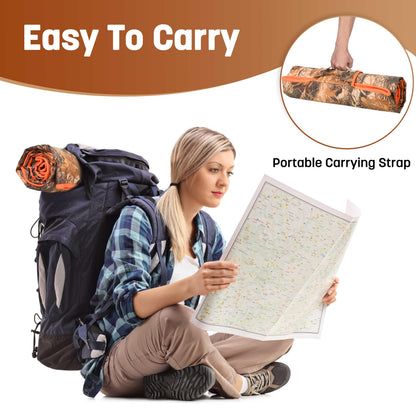Tirrinia Waterproof Outdoor Blanket with Sherpa Lining, Windproof Triple Layers Warm Comfy Foldable for Camping Stadium, Sports, Picnic, Grass, Travel, Camo Orange Emergency Car Blanket 51''X 59''