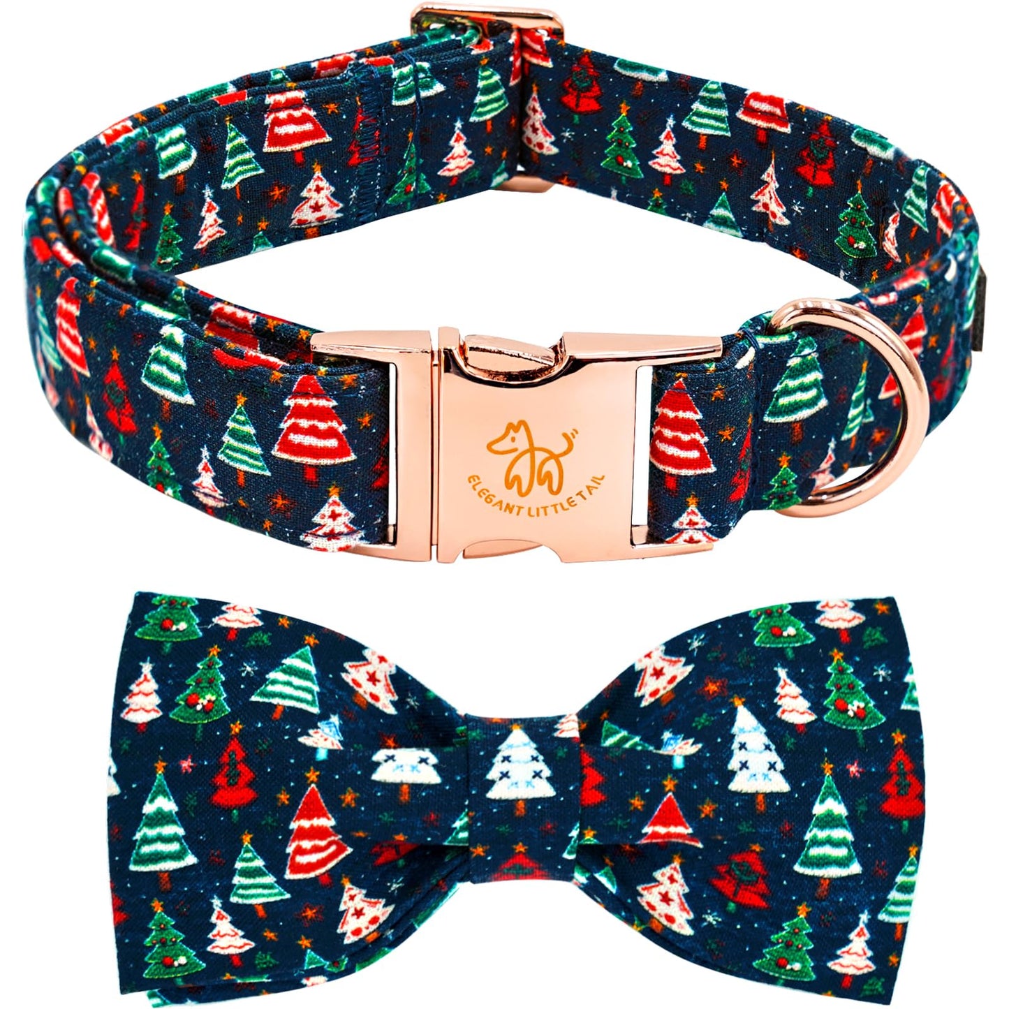 Elegant little tail Christmas Dog Collar, Christmas Tree Pet Collars Bow Red Metal Buckle Collar Puppy Girl Boy Holiday Cotton Soft Bowtie Adjustable Dog Collar for Large Dogs