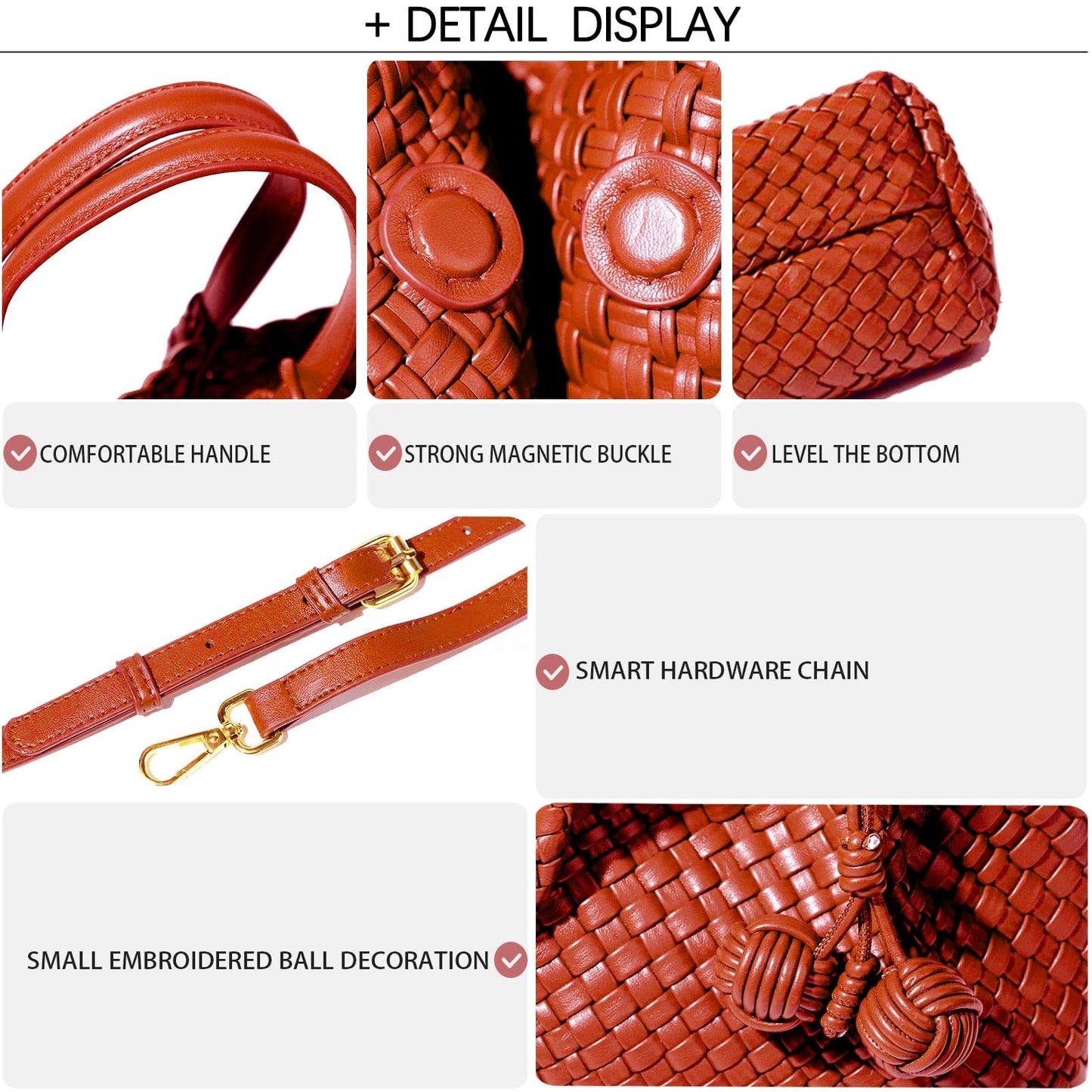 OUYGZOU Woven Tote Bag for Women, Hobo Bag for Work, Large Beach Travel Handbags and Purses, Retro Shoulder Bag, Shopping Bag (Orange, Medium)