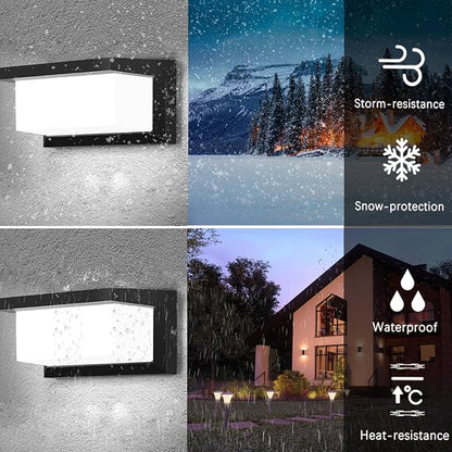 Modern Outdoor Wall Sconce Lighting 5000K 2 Pack, LED 3 Color White Outdoor Light Fixture Wall Mount Exterior Lights for House,Black 1500lm Outside Porch Lights for Garage Entryway (Convex-CCT)