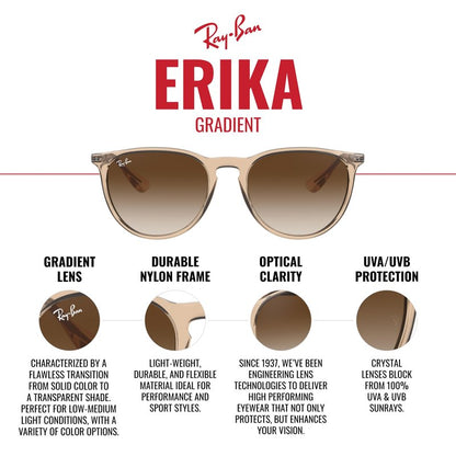 Ray-Ban Unisex RB4171 Erika Round Sunglasses, Rubber Black/Light Grey Gradient Grey Polarized, 54 mm