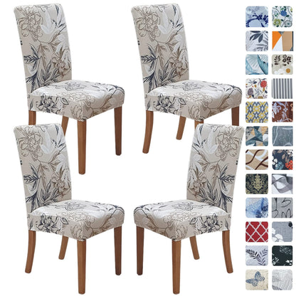 SPRINGRICO Chair Covers for Dining Room Set of 4, Stretch Dining Chair Cover, Washable Spandex Kitchen Parsons Chair Slipcovers, Removable Seat Protector for Home or Party (4 Pack, Floral Beige)