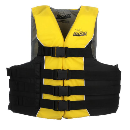 Seachoice Level 70 Life Jacket, Deluxe Adjustable 4-Belt Ski Vest, Yellow and Black, Size L/XL, 40-52 in. Chest