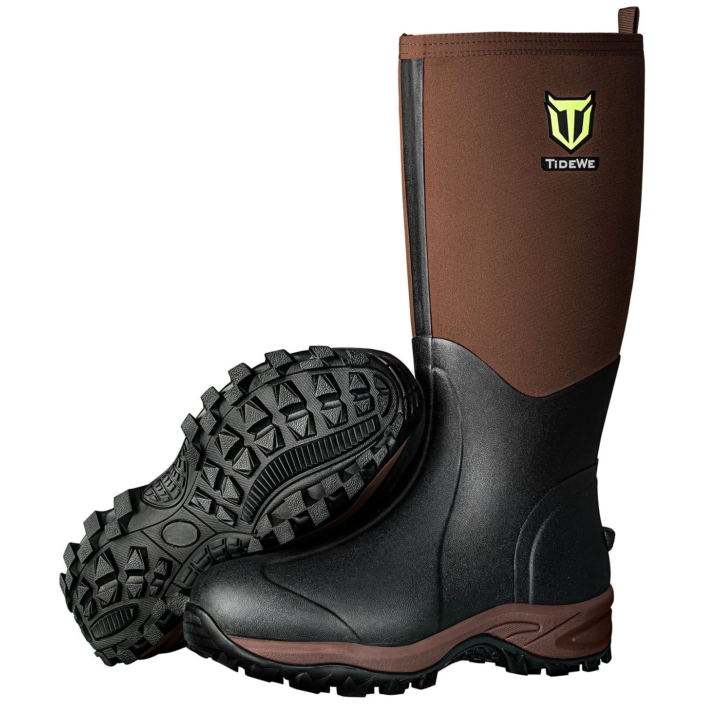 TIDEWE Rubber Neoprene Boots Men And Women, Waterproof Sturdy 6mm Neoprene Boot, Rain Boot Hunting Boot Arctic Outdoor Boot Men Size 11 Brown