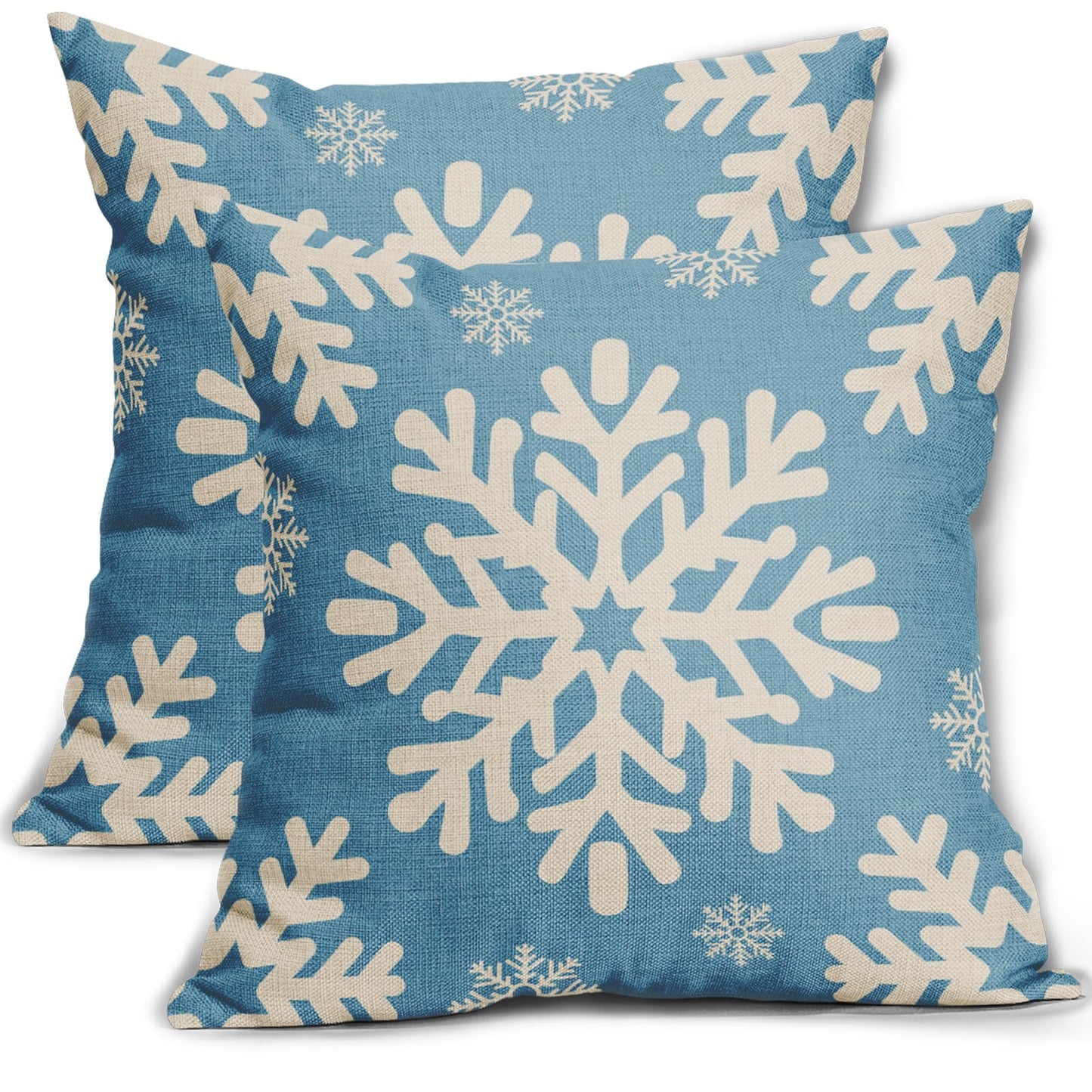 Sivirary Light Blue Christmas Pillow Covers 18x18 Inch Set of 2, Xmas Snowflakes Rustic Winter Themed Decorative Throw Pillow Cases Outdoor Linen Cushion Covers Farmhouse Sofa Couch Bed Decor