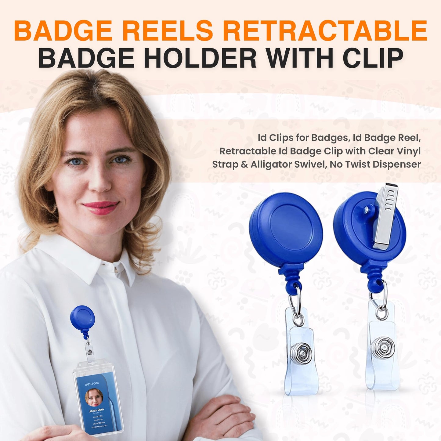 100 PackRetractable Badge Reels – ID Card Holder Clip with Clear Vinyl Strap, Swivel Alligator Clip – Work Badge Holder, Key Card Holder, ID Card Holder for Badge (Blue)