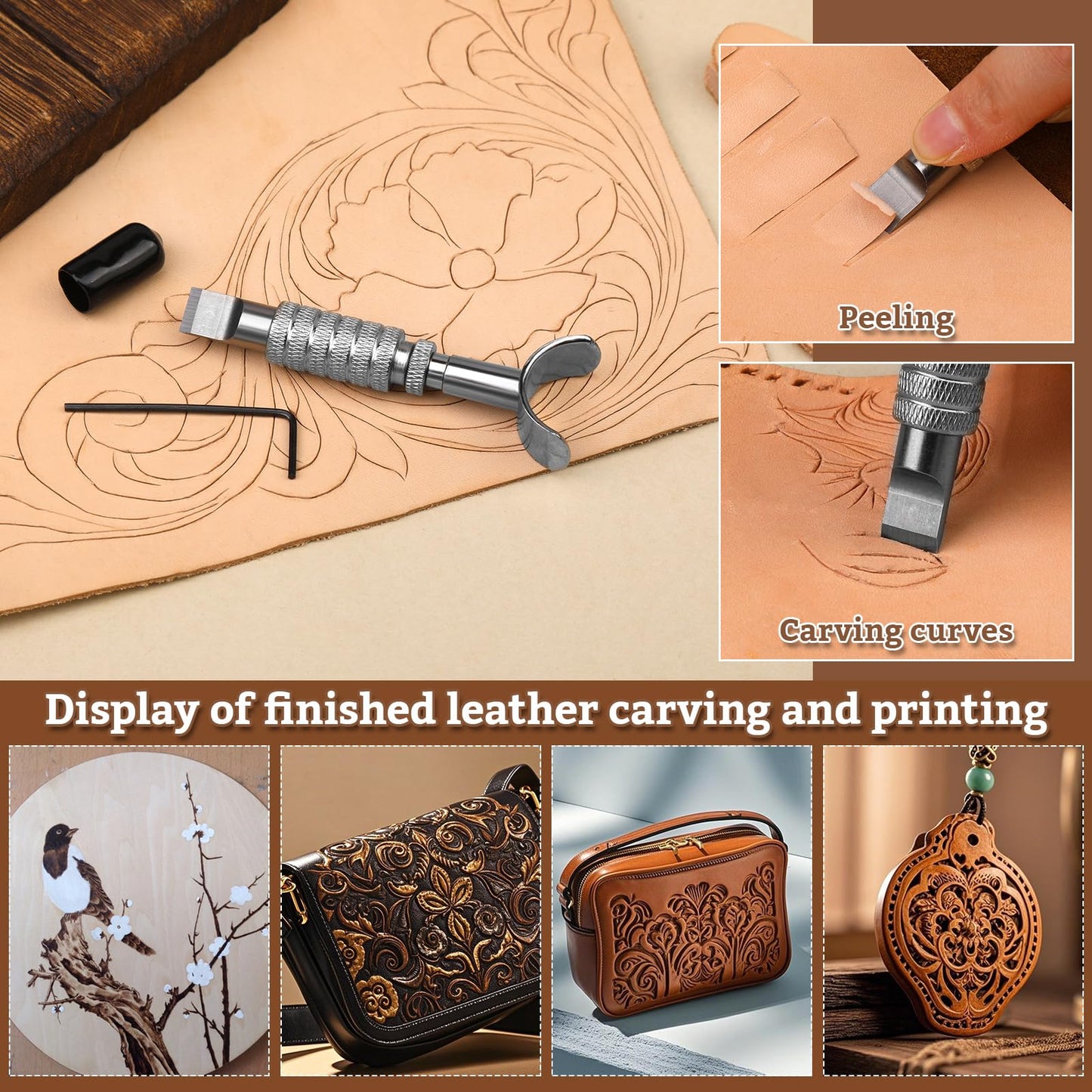 Leather Stamping Tools, Leather Carving Set, Working Kit for Beginners with Wood Burning Kit, Stamp Punch Set and Adjustable Swivel Knife, Carving Working Saddle Making