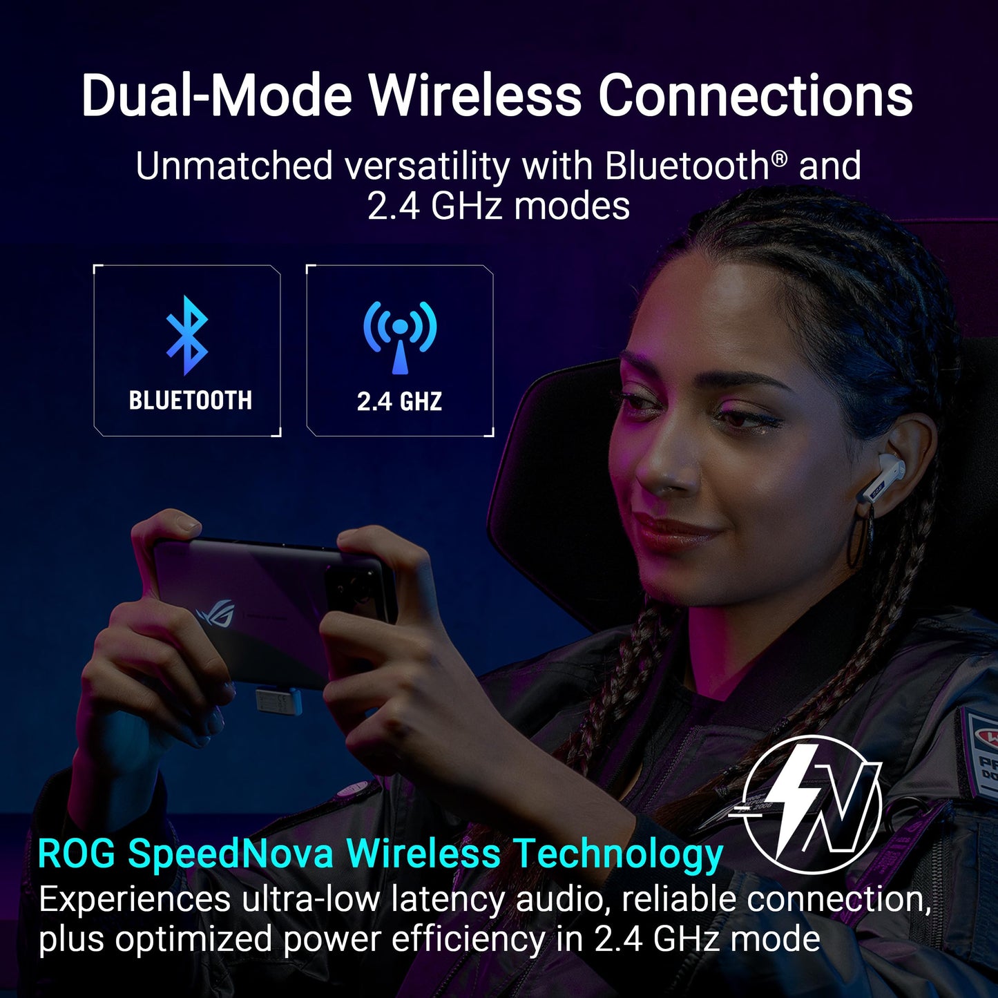 ASUS ROG Cetra True Wireless SpeedNova Gaming Earbuds – Dual-Mode (BT, 2.4GHz), Dirac Opteo, Bone-Conduction AI Mic, Adaptive ANC, 46Hr Battery, for PC, PS5, PS4, Switch, Mobile, ROG Ally/X - Black