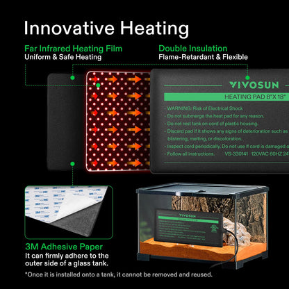 VIVOSUN Reptile Heating Pad 8x12 Inch with Thermostat Combo Under Tank Terrarium Heating Mat for Turtles, Lizards, Frogs, and Other Reptiles