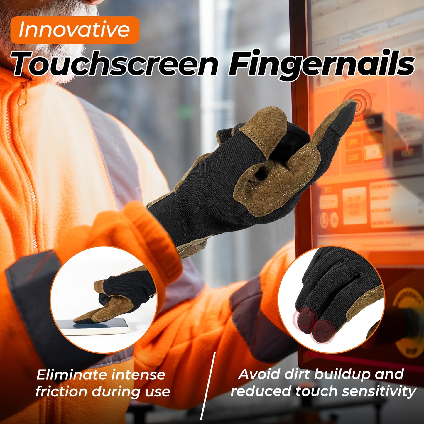HANDLANDY Work Gloves for Men & Women, Flexible Breathable Gardening Gloves for Yard Maintenance, Leather Utility Mechanic Working Gloves Touch Screen (2X-Large, 1 Pair)