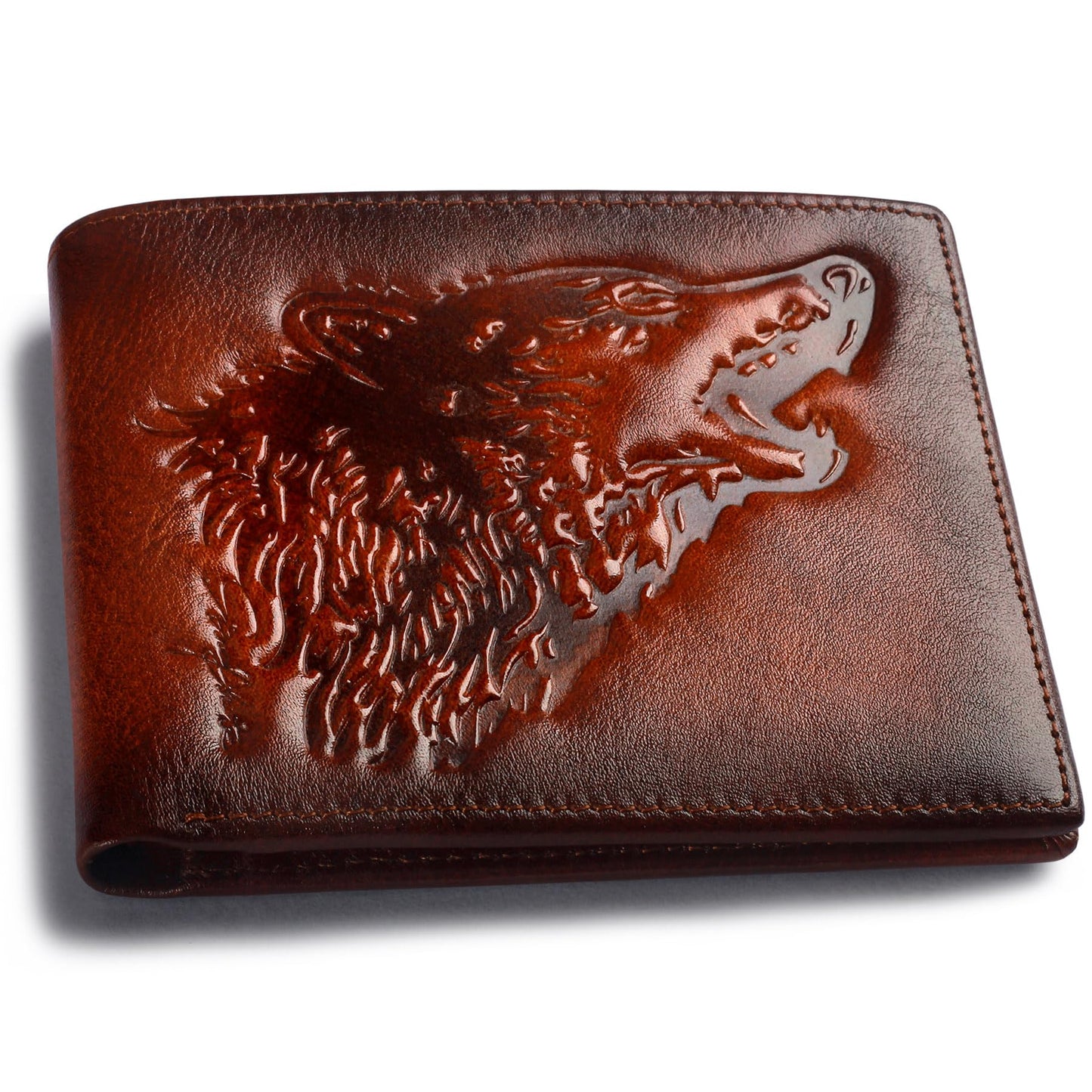 skneephate Mens Wallets Leather Bifold Cool Wallet For Men Wolf,Rfid Blocking,Gift For Him Husband (brown)
