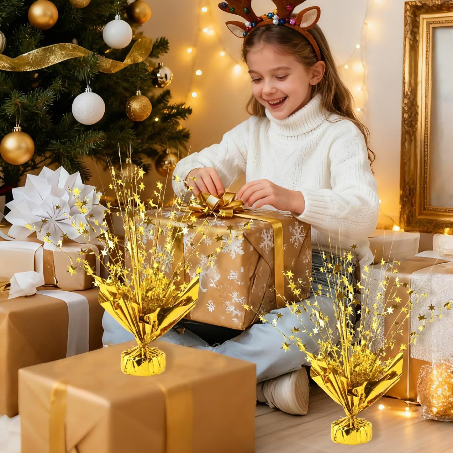6 Pcs Metallic Foil Spray Centerpiece Star Party Table Decorations, Burst Gold Centerpieces for Table Birthday Party Event Wedding Graduation Anniversary Class Reunion (Gold)