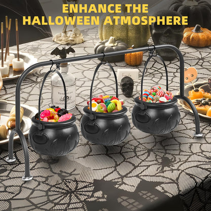 inin Halloween Party Decorations Indoor,Set of 3 Witches Cauldron Candy Serving Bowls With Rack, Easter Candy for Kids, Halloween Party Supplies,Black Plastic Candy Cauldron for Table Decor
