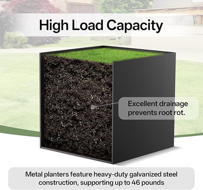 Metal Planter Box, 26" x 26"x 26", Heavy-Duty Galvanized Steel Outdoor Planter with Drainage Holes, Rectangular Planter for porches, Gardens, patios, and courtyards，Black