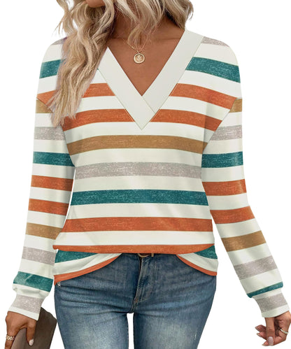 WIHOLL Long Sleeve Shirts for Women V Neck Tops Tunic Fall Winter Sweatshirts 2025 Clothes