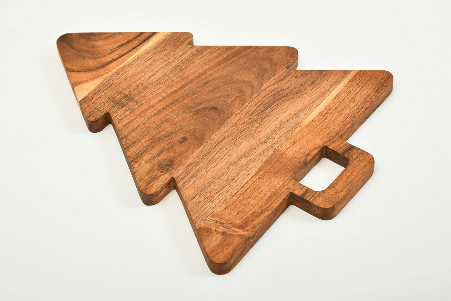 Treen Art Wooden Christmas Tree Cutting Board for Kitchen Decor, 14"L x 11"W Tree Shaped Acacia Wood Chopping Board with Handle, Serving Charcuterie Platter