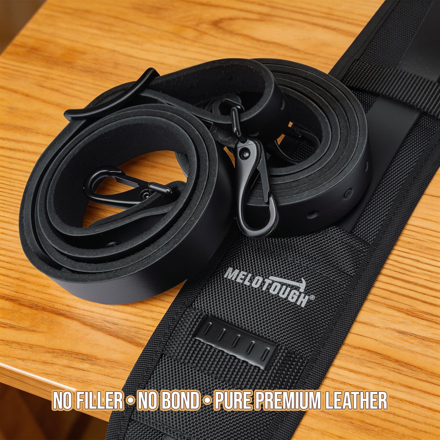 MELOTOUGH Oil Tanned Leather Padded Tool Belt Suspenders for Men,Carpenter Tool Bag Suspenders- Heavy Duty & Padded Support w/Adjustable Chest Strap,Electrical Worker,Gifts for Men,Black
