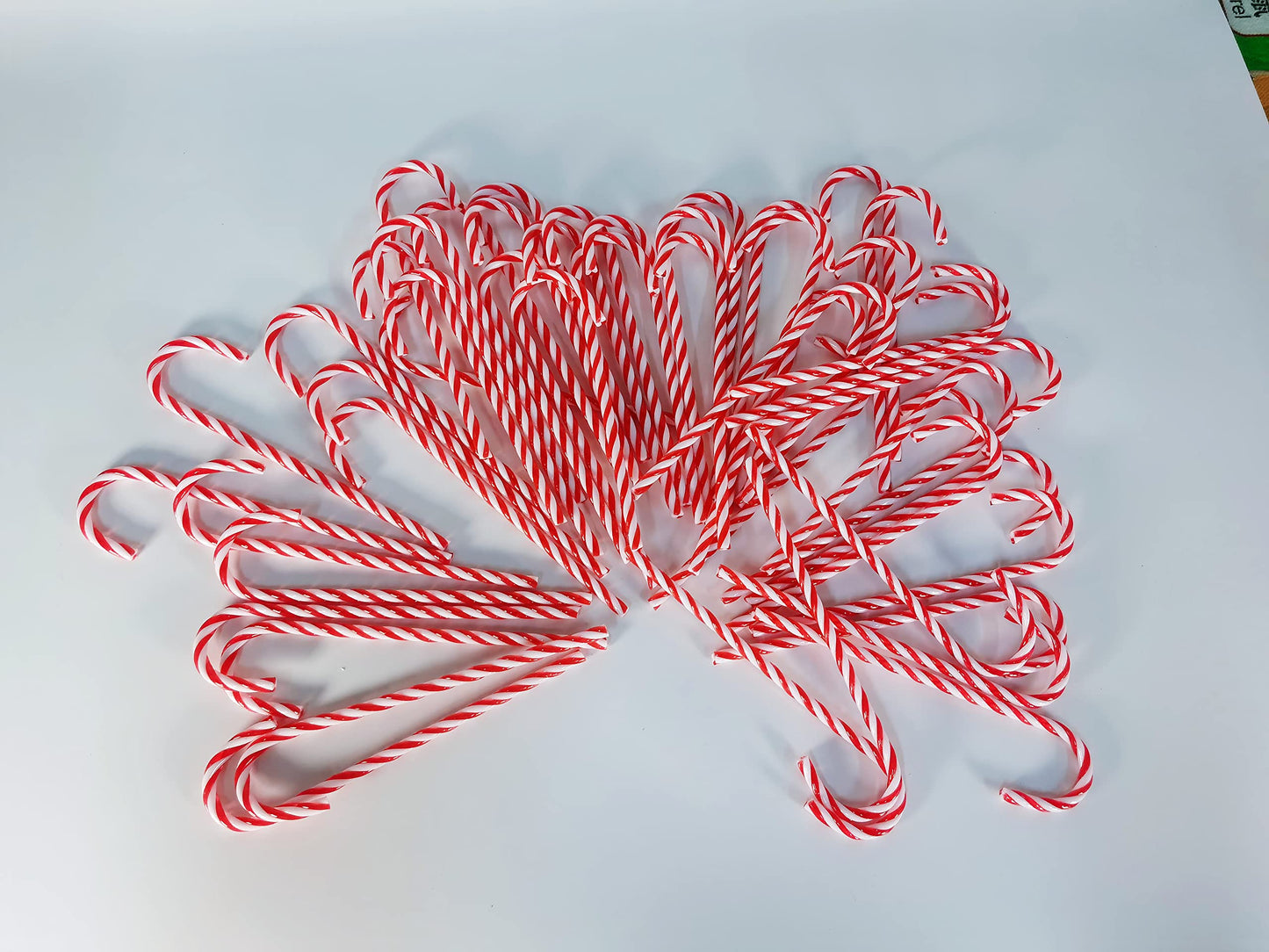 50 Pcs Christmas Candy Canes 5.9 inch Plastic Christmas Tree Hanging Ornaments Twisted Red White Crutch Candy Canes for Xmas Home Indoor Outdoor Party Decoration (red White)