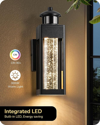 EDISHINE Motion Sensor Outdoor Wall Lights, Dusk to Dawn Exterior Lighting Fixture with Crystal Bubble Glass, LED Outdoor Porch Light Wall Mount, Outside Wall Sconce Lantern for Front Door 1100 Lumen