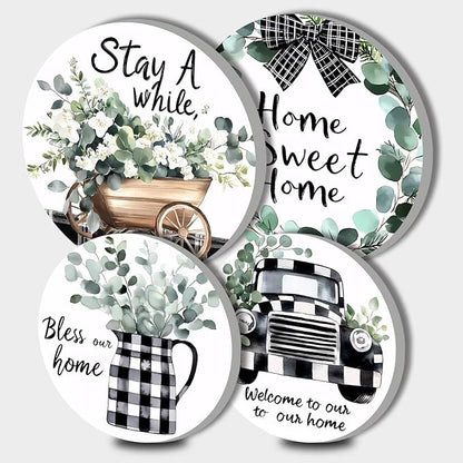 Black and White Grid Pattern Stove Burner Covers, Fresh Green Gas Stove Burner Covers 8 ＆10 Inches Stove Top Covers Electric Stove 4 Metal Stove Cover Gas Stove Top Cover, Cooktop Decorative