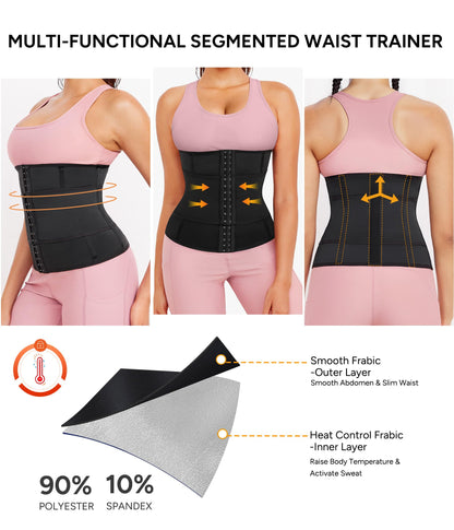 LEINIDINA Waist Trainer for Women Corset Shapewear Segmented Sweat Waist Trimmer for Women Workout Belt Black-silver