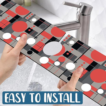 Abstract Geometric Sink Splash Guard Faucet Mat Vintage Tile Super Absorbent